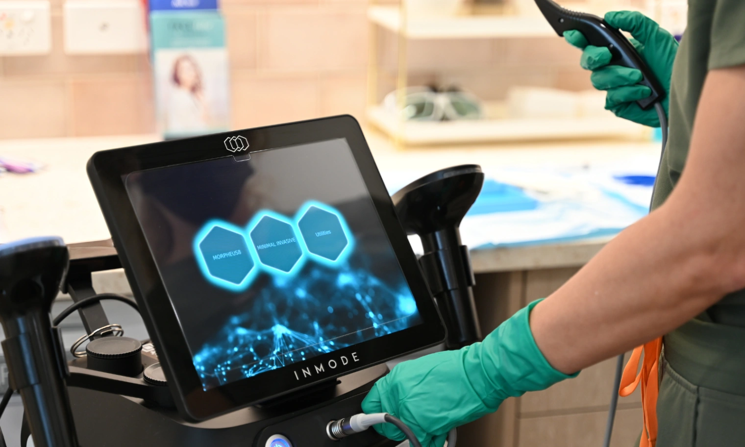 Energy-based device used during a non-surgical facial procedure in the context of a FaceTite vs facelift guide.